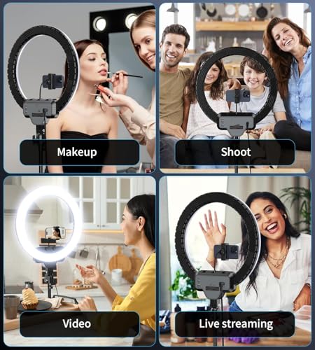Image of 18 inch LED Ring Light with Tripod Stand Dimmable Makeup Selfie Ring Light for Studio Portrait YouTube Vlog Video Shooting and Remote Controller