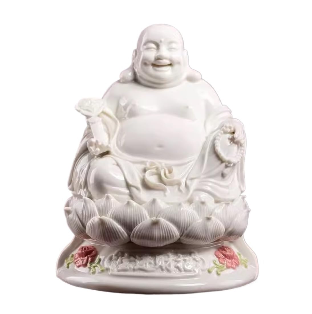 GAOJUNAN Buddha Statue,Zen Altars, 8.2inch Laughing Buddha Ceramics Maitreya Statue For Home Office Décor Desktop Brings Good Luck Desk Shelf Decoration(White)