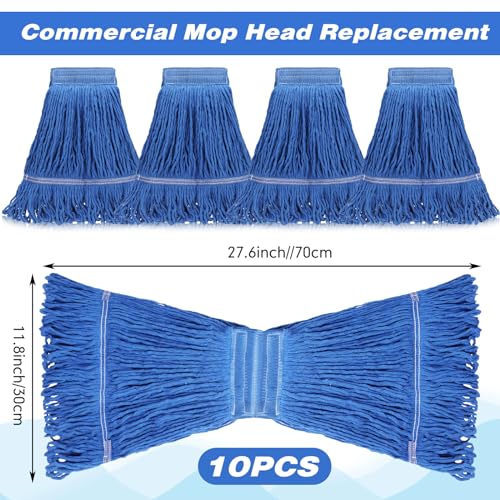 10 Pcs Commercial Mop Head Replacement Floor Cleaning Wet Mop Heads Wet Mop Head Refills Heavy Duty Commercial Mop Refills General Cleaning Mop Refills for Industrial Commercial Cleaning (Blue)