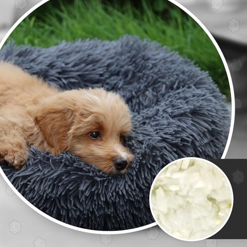 MDDK DY Hundebett,Katzenbett Flauschig,Hundekorb,Waschbar, Hundekissen 50cm, Hundekörbchen Rund aus Plüsch, Hundesofa, Katzenkorb, Hundebett für Kleine Mittel Hunde, Katzen Dunkelgrau