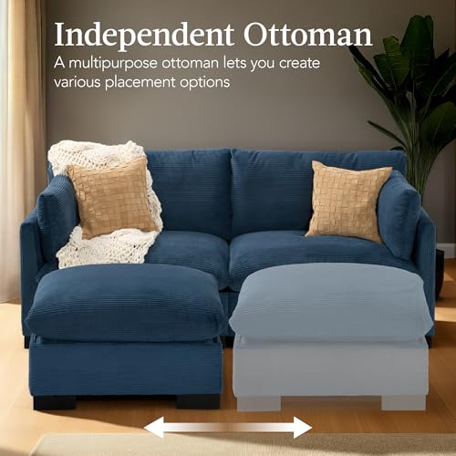 Image of Best Choice Products Modern Loveseat Sofa for Living Room, Corduroy Recliner, Removable Cover, Spring Cushions, Solid Wood Frame, Easy Assembly for Small Spaces, 82in - Stone Blue