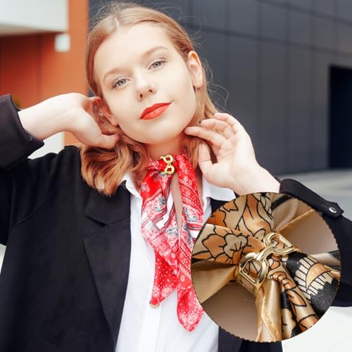 Image of Piriuuo 2 Pcs Scarf Ring for Women, Gold Sliver Scarf Clips Metal Scarf Slide Buckle Silk Scarves Pin Shawl Clips Shawl Clasp Holder Scarfs Accessories for T-Shirt Neckerchief