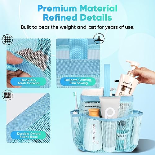 Image of EUDELE 2 Pack Mesh Shower Caddy Portable for College Dorm Room Essentials, Shower Caddy Dorm with 9-Pocket Large Capacity,Shower Bag for Beach,Swimming,Gym All Black+All Ice Blue