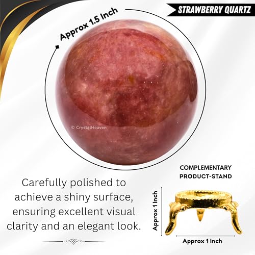 Image of Certified Strawberry Quartz Crystal Ball for Meditation - Premium Crystal Vastu Items for Home and Feng Shui Items for Good Luck - Ideal for Pooja Supplies and Spiritual Practices (1.5 inch Inch)