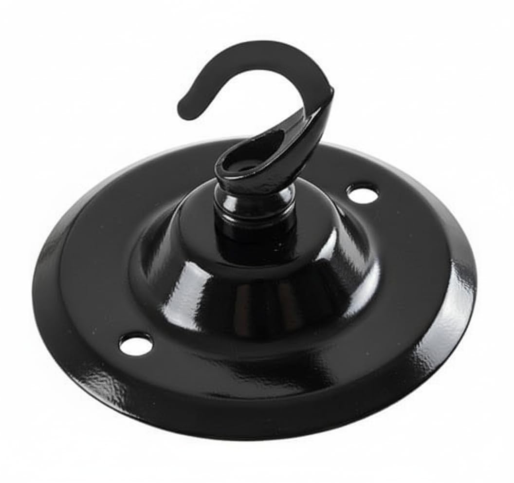 Vintage Shinny Black Metal 75mm Ceiling Rose with Chain Hook Pendant Light Fitting Cover Plate Canopy Kit Single Outlet Front Fitting for Chandeliers Wall Lamps Hanging Lights Planters Home Garden