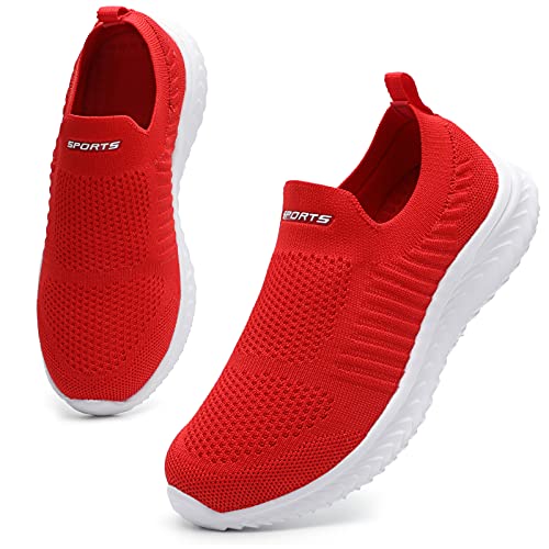 HKR Basket sans Lacet Femme Sneakers Respirantes Tennis Mesh Legere Chaussures de Running Sport Marche Slip on Sneakers Rouge 39 EU