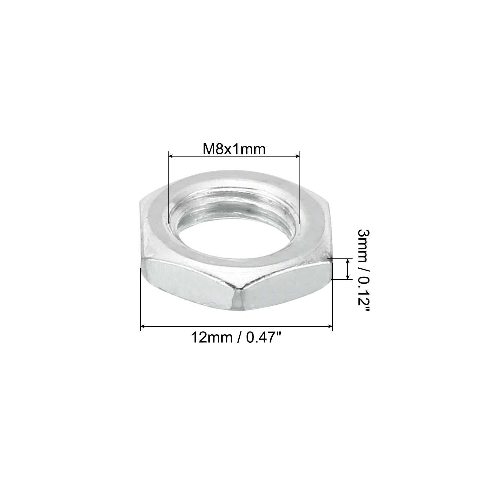 PATIKIL M8x1.0 Acciaio Dadi Esagonali 60pz Metrico Filettatura Dadi Viti Bullone Dispositivi Fissaggio Hardware Finitura Zincata per Lampade Macchinari Manutenzione 3mm Altezza