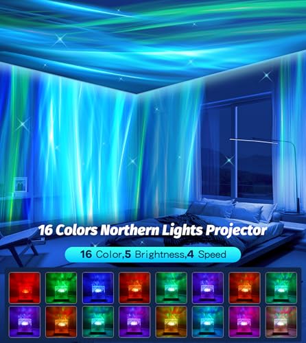 Projecteur aurore boréale dimmable 16 couleurs avec télécommande pour veilleuse