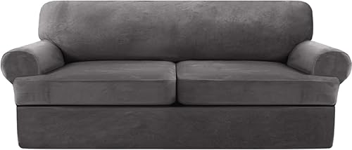 Miniatura 1 de Funda de sofá con cojín en forma de T, funda elástica para sofá de 3 piezas, protector de muebles extraíble con 2 fundas de asiento individuales en