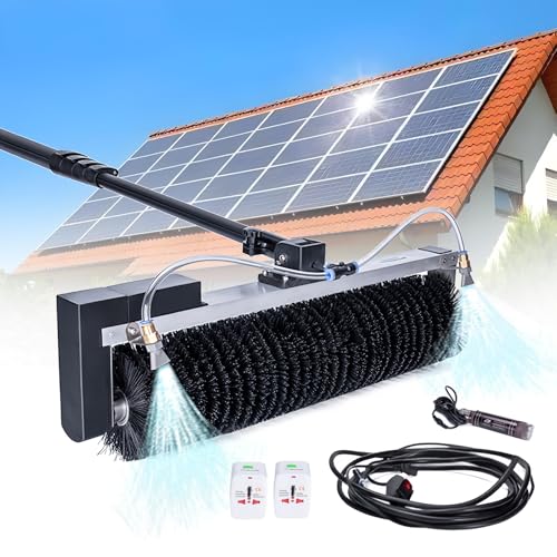 Solar Panel Cleaning Kit, Automatic Rotary Cleaning Brush, Solar Panel / Roof Water Brush, Window Cleaner, Special Roof Water Brush with Adjustable Extension Rod with two Power Converter,7.5M/25Ft