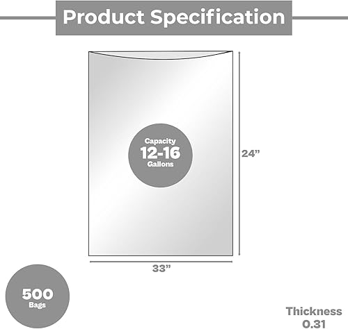 Miniatura 10 de Bolsas de basura transparentes de 33 galones, 250 unidades a granel, para cocina comercial u oficina, revestimientos de latas, bolsas de basura