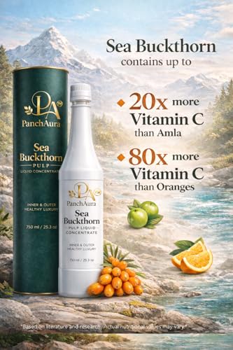 Image of PanchAura Himalayan Sea Buckthorn Juice Pulp Concentrate 750 ML | Cold Pressed from Ladakh Berries | Natural Vitamin C, Omega 3-6-7-9 & Antioxidants | Supports Immunity, Skin Glow & Gut Health