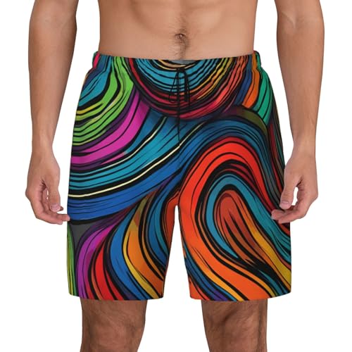 Colorful Lines Art Print Men Stylish Functionality Swim Trunks Breathable Beach Shorts Surfing Gym Fishing