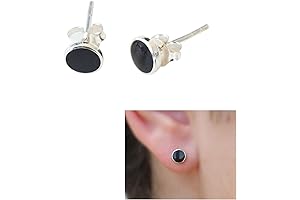 Handmade Black 925 Sterling Silver Stud Earrings for Women, 6mm Black Reconstructed Onyx Studs Earring