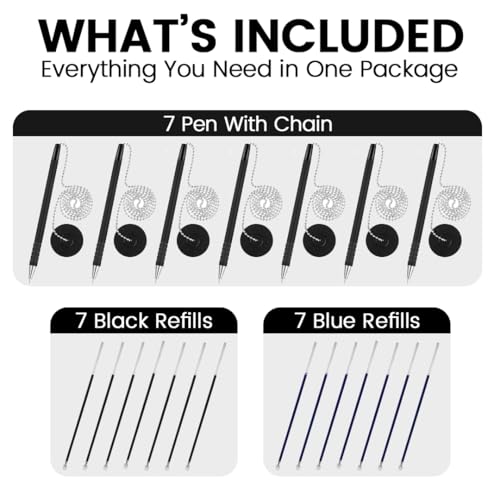 Uwaomah Caneta segura com corrente adesiva e suporte de caneta de segurança para material de escritó