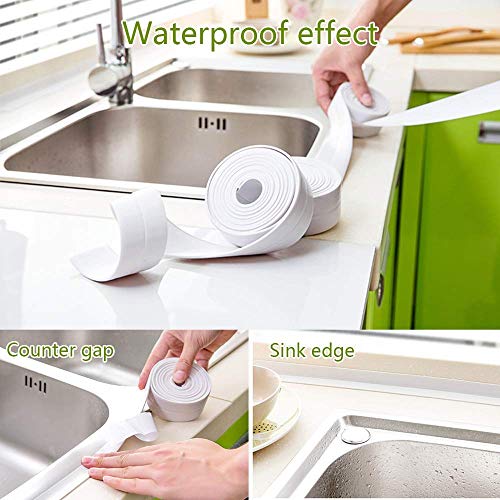 Caulk Strip, 2 Pack Bathtub PE Sealing Tape Self Adhesive Sealant Caulk Tape Toilet Kitchen Shower Bathroom Wall Sealing Strip Trim White 38mmx3.2m - Thumbnail 3