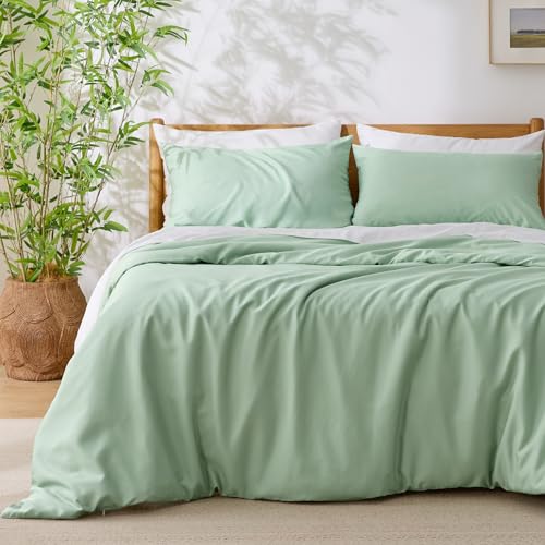 Bedsure Double Duvet Cover Sets - 100% Bamboo Rayon, Cooling Summer Bedding with 2 Pillowcases, Zipper Closure, Sage Green - Image 9