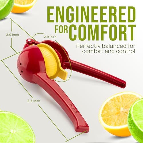 Image of Zulay Kitchen Metal 2-in-1 Lemon Squeezer - Sturdy Max Extraction Hand Juicer Lemon Squeezer Gets Every Last Drop - Easy to Clean Manual Citrus Juicer - Easy-Use Lemon Juicer Squeezer - Red /Yellow