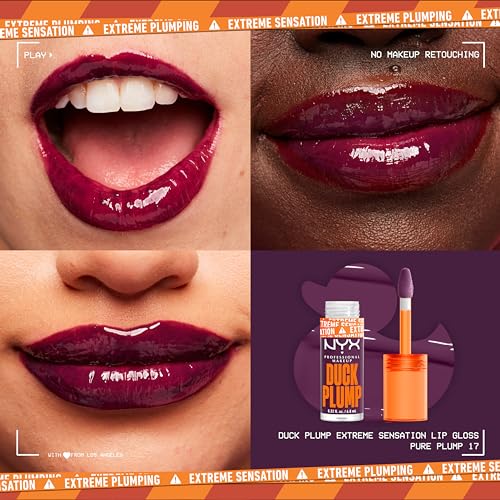 NYX Professional Makeup Laque à Lèvres Repulpante, Couleur Intense, Hautement Pigmentée, Fini Ultra-Brillant, À l'Huile de Gingembre, Vegan, Duck Plump, Teinte : Pure Plum-p