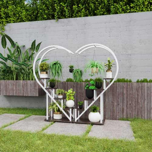 5 Tier Metal Plant Stand With Hanging Loop, Creative Multi Pier Plant Stand, Indoor Plant Shelves, Plants Organizer, Half-Heart-Shaped Multi-Purpose Plant Stands For Home Décor, Balcony, Patio, Garden. (2 Pack) #TOP7