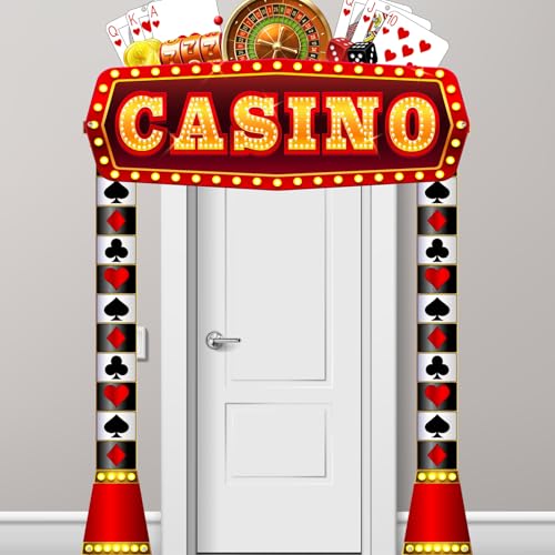 Image of Peryiter 3 Pcs Casino Movie Night Porch Sign Banner Movie Casino Theme Party Decorations VIP Door Entrance Banner Movie Theater Welcome Porch Sign Red Carpet Party Decoration (Casino Night)