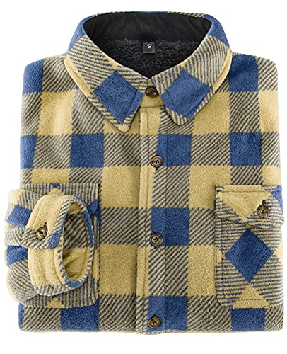 Image of Lisskolo Men's Warm Sherpa Flannel Shirt Jacket Heavy Fleece Lined Plaid Button Up Jackets