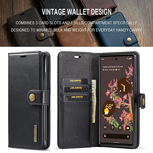 Étui portefeuille amovible compatible Google Pixel 6 cuir véritable noir - 3