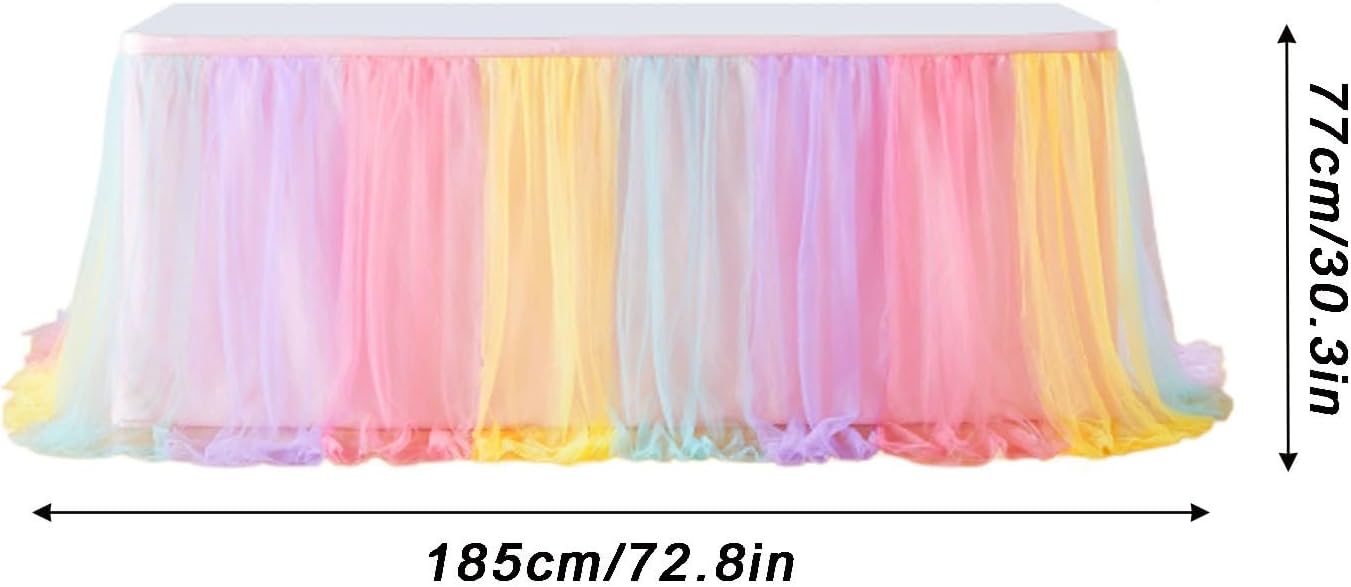 6FT Pink Tulle Table Skirt for Rectangle or Round Tables, Ruffle Tutu Tablecloth for Baby Shower, Wedding, Birthday, Party, Cake & Dessert Table Decor(Red)