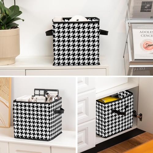 Boîte de rangement pliable pied-de-poule avec poignées pour optimiser vos placards - 6