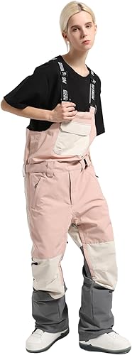 Miniatura 7 de GSOU SNOW Pantalones de esquí para mujer, overol con peto de nieve, impermeable, resistente al viento, aislado, correa ajustable, cálido para