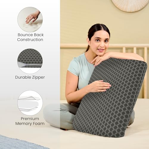 Image of CareFoam Orthopedic Memory Foam Pillow for Comfortable Sleep, Neck & Shoulder Pain Relief with Removable Zipper Black Jacquard Cover 20 x 13 x 4 Inch Pack of 1