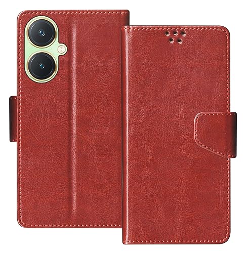 Image of SBMS Flip Cover Back Case Cover for Vivo Y27 with Magnatic Closure | Inbuilt Stand | Card & Money Pocket (Brown)