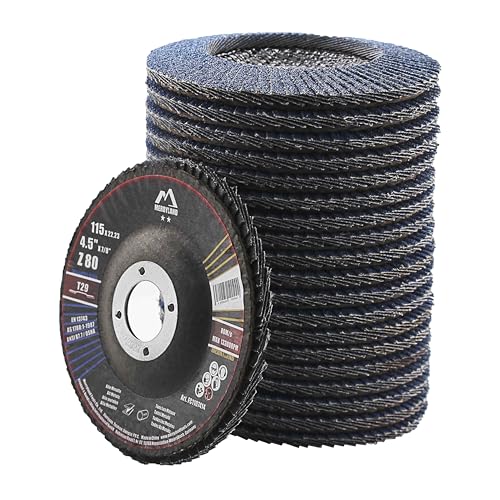 Merryland Disco de Láminas Lijadoras 115 Metal para Amoladora Angular, 115mm Grano 80 T29 Disco Láminas 20 Piezas, Corindón De Circonio Azul Acero INOX Hierro, Craft-Line FC1107414-20