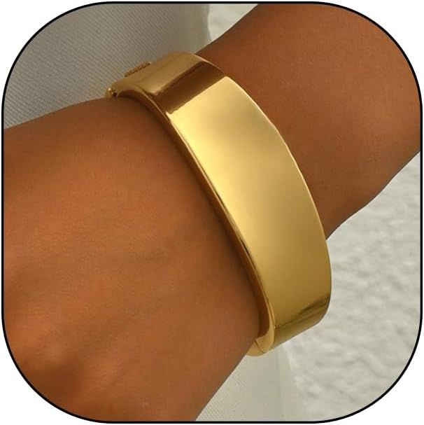 Rrdaily Chunky Gold Statement Bangles Bracelet for Women,Simple Glossy Geometric Square Wide Cuff Bracelet,Personalized Trendy Jewelry Accessories Gifts