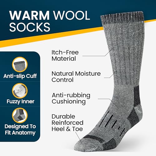 Image of Alvada Mens Merino Wool Crew Socks Thermal and Warm Socks for Winter Work Hiking Running 3 Pairs