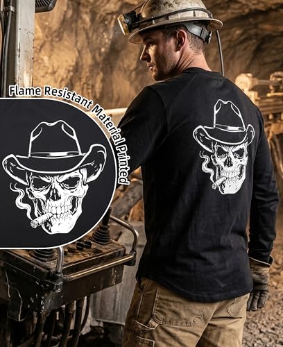 Image of BOCOMAL FR Shirts for Men Long Sleeve EX Soft Flame Resistant Henley CAT2 | NFPA2112 6oz Midweight Cotton Knit Heather Series,Moisture-Wicking /Breathable,Chest Pocket,Rib-Knit Cuffs,Summer Work T Shirt