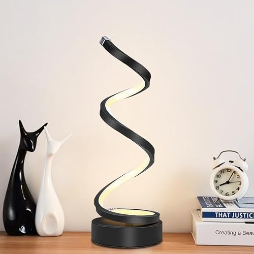 YLTLINK Black Bedside Table Lamps for Bedroom Livingroom,Dimmable Spiral Lamp,Warm Lamp Desk Light 3000K,Decorative Lighting Fixtures for Home Office,Nightstand,Side Table End,Modern,Minimalist,12W