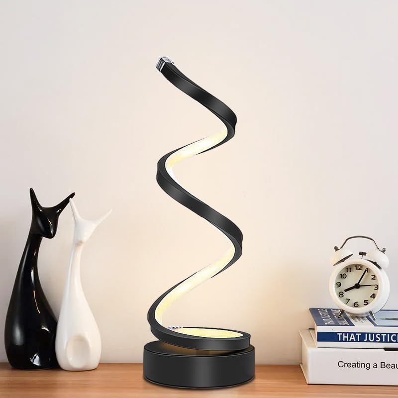 YLTLINK Black Bedside Table Lamps for Bedroom Livingroom,Dimmable Spiral Lamp,Warm Lamp Desk Light 3000K,Decorative Lighting Fixtures for Home Office,Nightstand,Side Table End,Modern,Minimalist,12W
