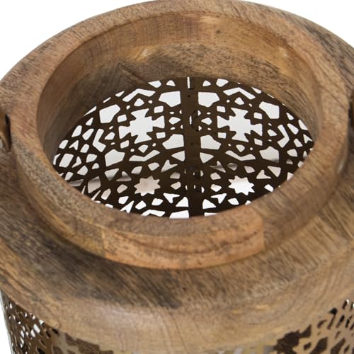 Lanterne bois et métal doré avec structure géométrique 18x18x25cm - 3
