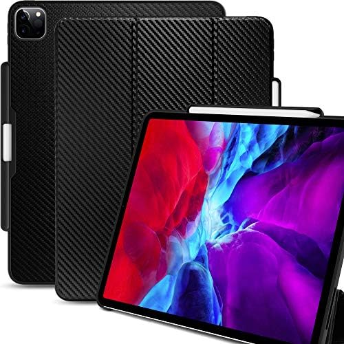 KHOMO iPad Case Pro 12.9 Case 4th Generation 2020 with Pencil Holder - Dual Series - Supports Apple Pen Charging - Carbon Fiber (KHO-1681)