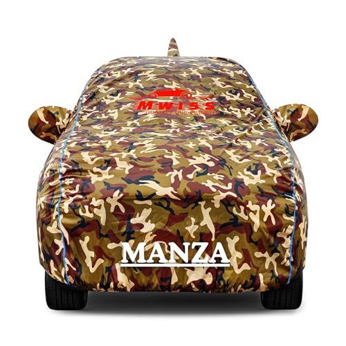 Image of Waterproof Car Cover for Tata Manza | Dustproof, UV & Scratch Resistant Soft Cotton Lining | Triple Stitched, Mirror Pockets & Elastic Hem | Jungle