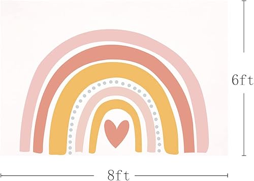 Miniatura 3 de MEHOFOND Telón de fondo bohemio de 8 x 6 pies, diseño de arco iris, rosa, para fotografía de bebé, niña, feliz primer cumpleaños, suministros de
