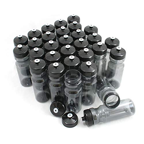 USA Made Bulk Reusable Sports Water Bottles 24 oz, 30 Pack, Charcoal