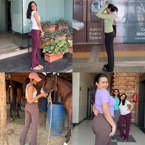 Image of Terractive Cuddle Flares for Women | TerraSoft Ultra Soft, Super Stretchy & Sweat-Wicking Flare Pants | High-Waist Tummy Tuck Workout & Lounge Pants