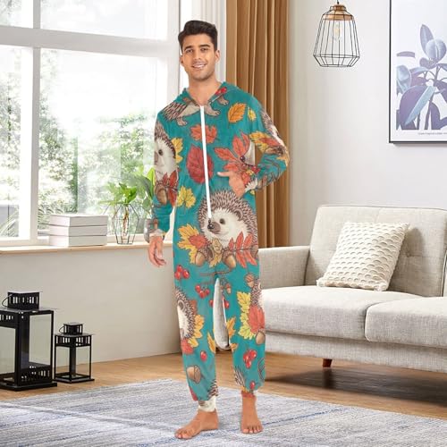 Pijama de una pieza de erizos verde azulado disfraz suave unisex 3