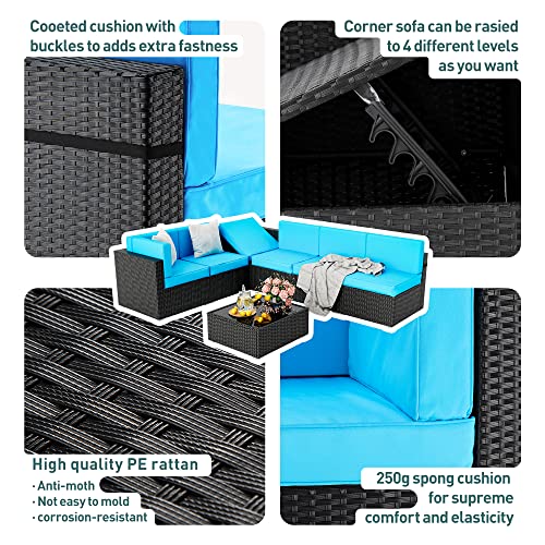 Pamapic 7 Pieces Patio Furniture,Outdoor Rattan Sectional Sofa Conversation Set With Tea Table And Washable Cushions, Blue #TOP4