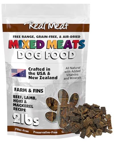 TRMC Mixed Meat Farm & Fins Air Dried Dog Food w/Real Beef, Lamb, Hoki, & Mackerel (Free from Poultry) - 2lbs of Grain-Free, High-Protein, Real Meat Dog Food for Dogs of Any Age & Size
