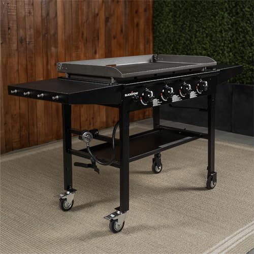 Blackstone 36 Inch 4 Burner 60,000 BTU Portable Steel Griddle Cooking Station with Foldable Legs, Grease Pan, and Storage Rack, Black - image 7