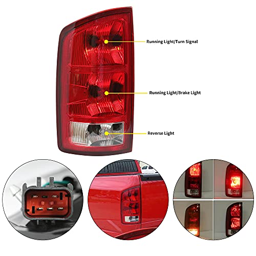HECASA Taillight Tail Light Lamp Signal Brake Lamp w  Bulbs and Wiring Harness Compatible with 02-06 Dodge Ram 1500  03-06 Dodge Ram 2500 3500 Replacement for CH2800147 Left Driver Side LH