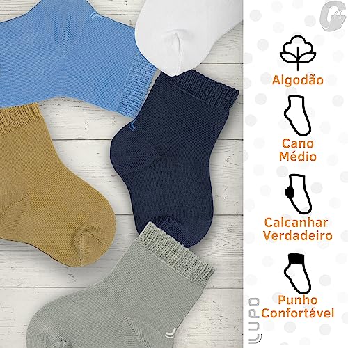 Kit 09 Pares de Meias Infantil Lupo Cano Curto Soquete Baby | Kit Menino | 0 a 4 Meses